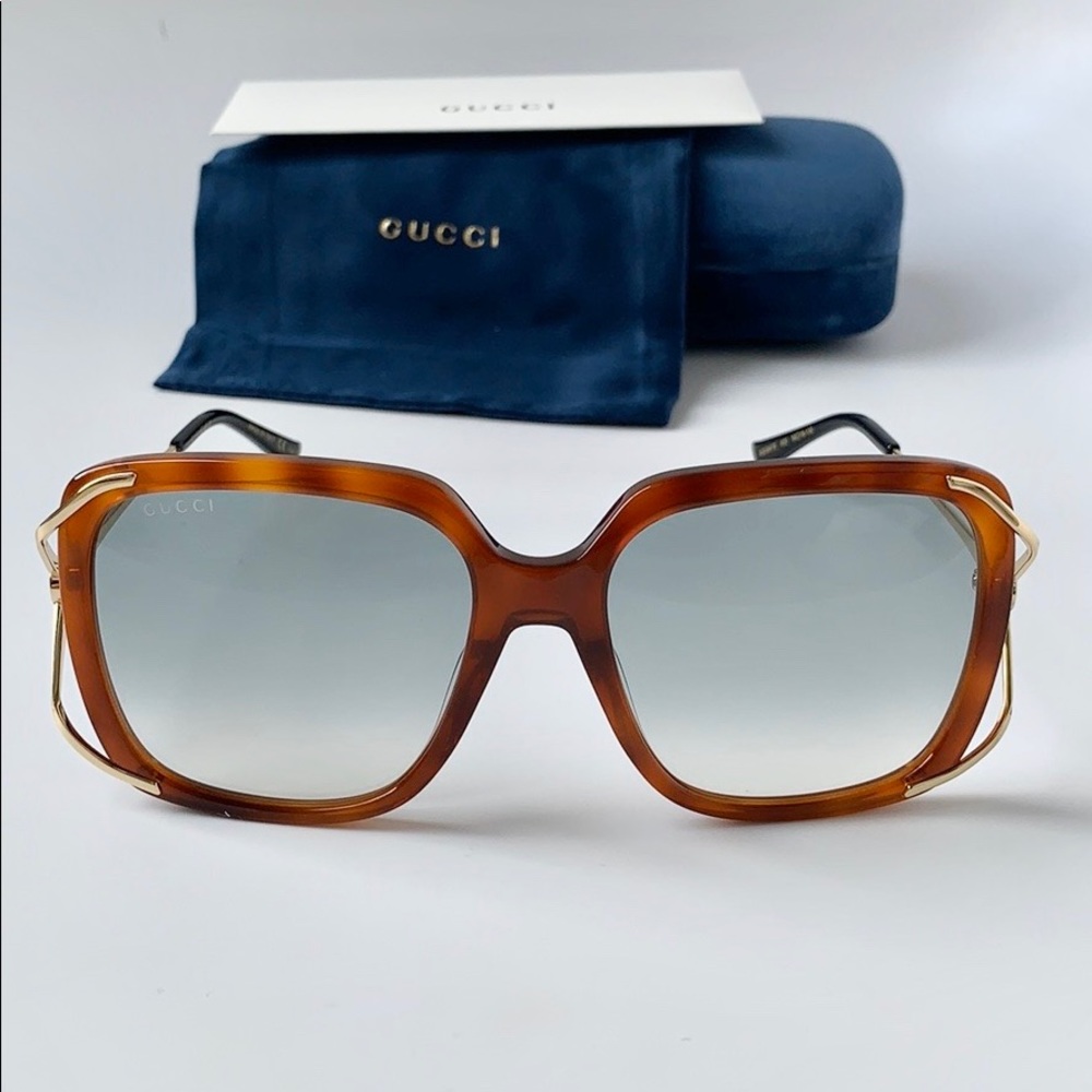Gucci Sunglasses GG0647S 003 Havana/Gold/Green - Picture 3 of 7